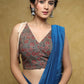 Exclusive grey Cotton floral Ajrakh sleeveless blouse with Dori