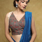 Exclusive grey Cotton floral Ajrakh sleeveless blouse with Dori