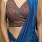 Exclusive grey Cotton floral Ajrakh sleeveless blouse with Dori