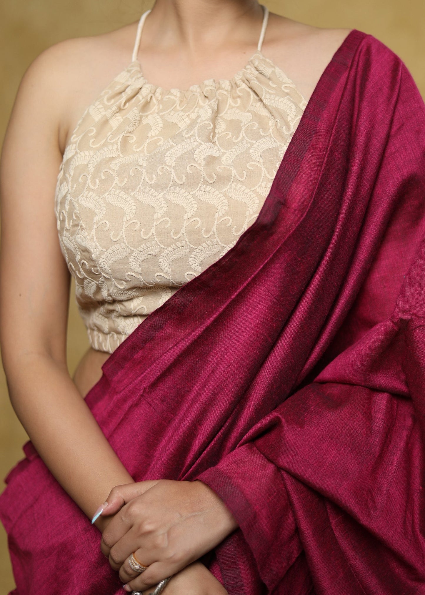 Cream cotton Hakoba halter neck blouse