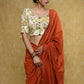 Classy cream Cotton block printed blouse with brown detailing and brown buttons - Plain Saree Optional