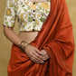Classy cream Cotton block printed blouse with brown detailing and brown buttons - Plain Saree Optional
