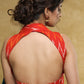 Graceful orange Cotton Ikat sleeveless blouse with smart collar and back