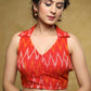 Graceful orange Cotton Ikat sleeveless blouse with smart collar and back