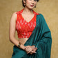 Graceful orange Cotton Ikat sleeveless blouse with smart collar and back
