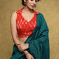 Graceful orange Cotton Ikat sleeveless blouse with smart collar and back