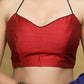 Exclusive maroon Cotton-Silk halter neck blouse with Madhubani jacket