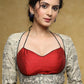Exclusive maroon Cotton-Silk halter neck blouse with Madhubani jacket