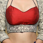 Exclusive maroon Cotton-Silk halter neck blouse with Madhubani jacket