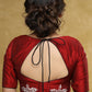 Graceful maroon cotton silk blouse with white hand painted motif on the sleeves & the back
