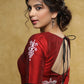 Graceful maroon cotton silk blouse with white hand painted motif on the sleeves & the back