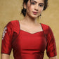 Graceful maroon cotton silk blouse with white hand painted motif on the sleeves & the back
