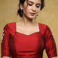Graceful maroon cotton silk blouse with white hand painted motif on the sleeves & the back