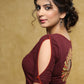 Standout wine coloured Cotton blouse with painted back & Fish eye sleeves