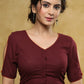 Standout wine coloured Cotton blouse with painted back & Fish eye sleeves