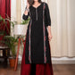 Black Straight Cut Cotton Kurta With Exclusive Full Length Embroidery