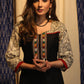 A-line Black cotton silk Kurta with Madhubani yoke, sleeves  and Kutch handwork