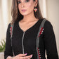 Black Straight Cut Cotton Kurta With Exclusive Full Length Embroidery