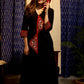 A-line Black Handloom Cotton Kurta with Hand-made Kutch Mirror Work and Ajrakh