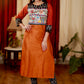 Straight Cut Cotton Silk Kurta with Exclusive Handpainted Madhubani work & Khun Sleeves
