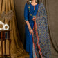 Blue Cotton Silk Straight Cut Kurta Pant Set with Floral Embroidered Yoke and Sleeves - Dupatta Optional