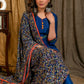 Blue Cotton Silk Straight Cut Kurta Pant Set with Floral Embroidered Yoke and Sleeves - Dupatta Optional