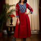 A Line Indigo & Maroon Kurta  / One Piece Dress with Smart Embroidery work on Sleeves