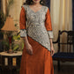 A- line Rust Cotton silk kurta with Exclusive Madhubani details