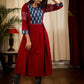 A Line Indigo & Maroon Kurta  / One Piece Dress with Smart Embroidery work on Sleeves