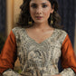 A- line Rust Cotton silk kurta with Exclusive Madhubani details