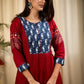 A Line Indigo & Maroon Kurta  / One Piece Dress with Smart Embroidery work on Sleeves