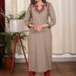 Elegant Chikoo Color Straight Cut Cotton Kurta with Elegantly Done  Embroidery Pattern