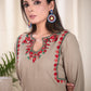 Elegant Chikoo Color Straight Cut Cotton Kurta with Elegantly Done  Embroidery Pattern