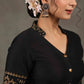 Elegant Black Cotton Silk Mandarin Collared Blouse with Foiled Warli Print on Sleeves and Back