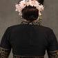 Elegant Black Cotton Silk Mandarin Collared Blouse with Foiled Warli Print on Sleeves and Back