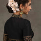 Elegant Black Cotton Silk Mandarin Collared Blouse with Foiled Warli Print on Sleeves and Back