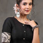 Beautiful Black Cotton Silk Blouse with Elegant Madhubani Patch on Back and Sleeves