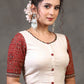 Exclusive Off White Cotton Ajrakh Combination Blouse with Patchwork on Back