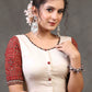 Exclusive Off White Cotton Ajrakh Combination Blouse with Patchwork on Back