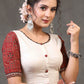 Exclusive Off White Cotton Ajrakh Combination Blouse with Patchwork on Back