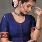 Exclusive Royal Blue Kala Ghoda Embroidered Blouse with Ikat Combination