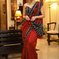 Breezy maroon plain Cotton saree with beautiful black Ikat border
