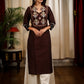 Straight Cut Coffee Brown Cotton Silk Kurta with Elegant Embroidery work