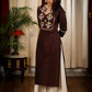 Straight Cut Coffee Brown Cotton Silk Kurta with Elegant Embroidery work