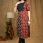 Elegant Black & Maroon cotton Ajrakh kurta with pintucks on yoke