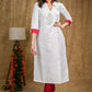 Straight Cut White Cotton silk kurta with stone embedded Handwork .