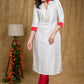 Straight Cut White Cotton silk kurta with stone embedded Handwork .