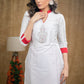 Straight Cut White Cotton silk kurta with stone embedded Handwork .