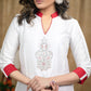 Straight Cut White Cotton silk kurta with stone embedded Handwork .