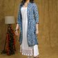 Elegant White Cotton Hand Painted Sleeveless Kurta with Indigo Jacket - Pant Optional